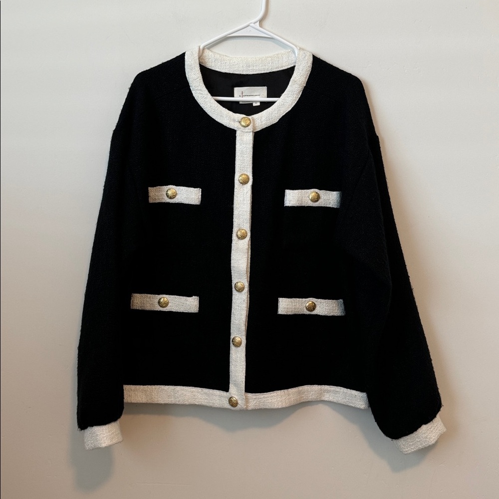 By Anthropologie Colorblock Tweed Coatigan Lady Jacket Size: XL